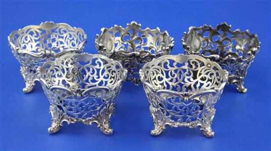 A pair and set of three early Victorian pierced silver salts by The Barnards, 13.5 oz.